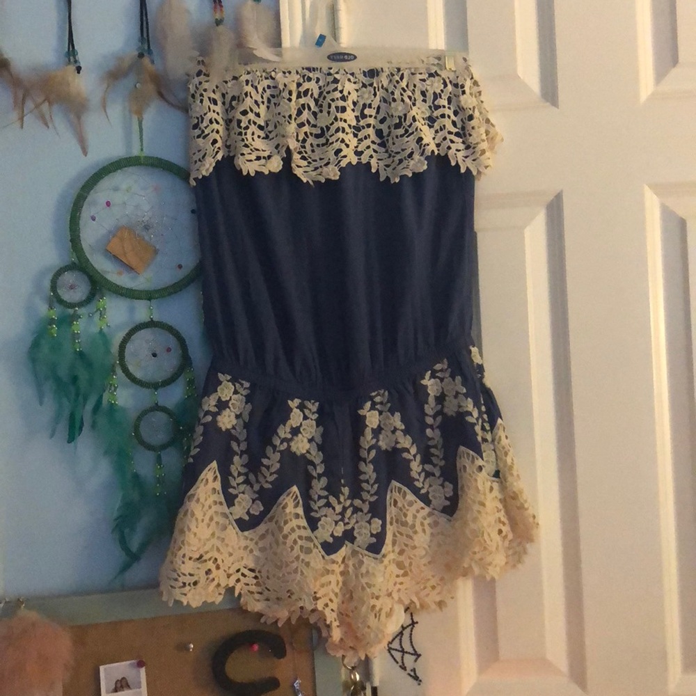 Blue lace detail romper